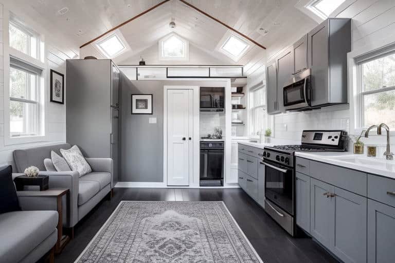 corsica Luxurious Comfort Cozy Tiny Home grey panels kitchen